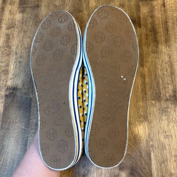 Tory Burch Ballet Flat Signature Logo Canvas Polka Dot Shoe Yellow Blue Size 8 - Picture 10 of 10